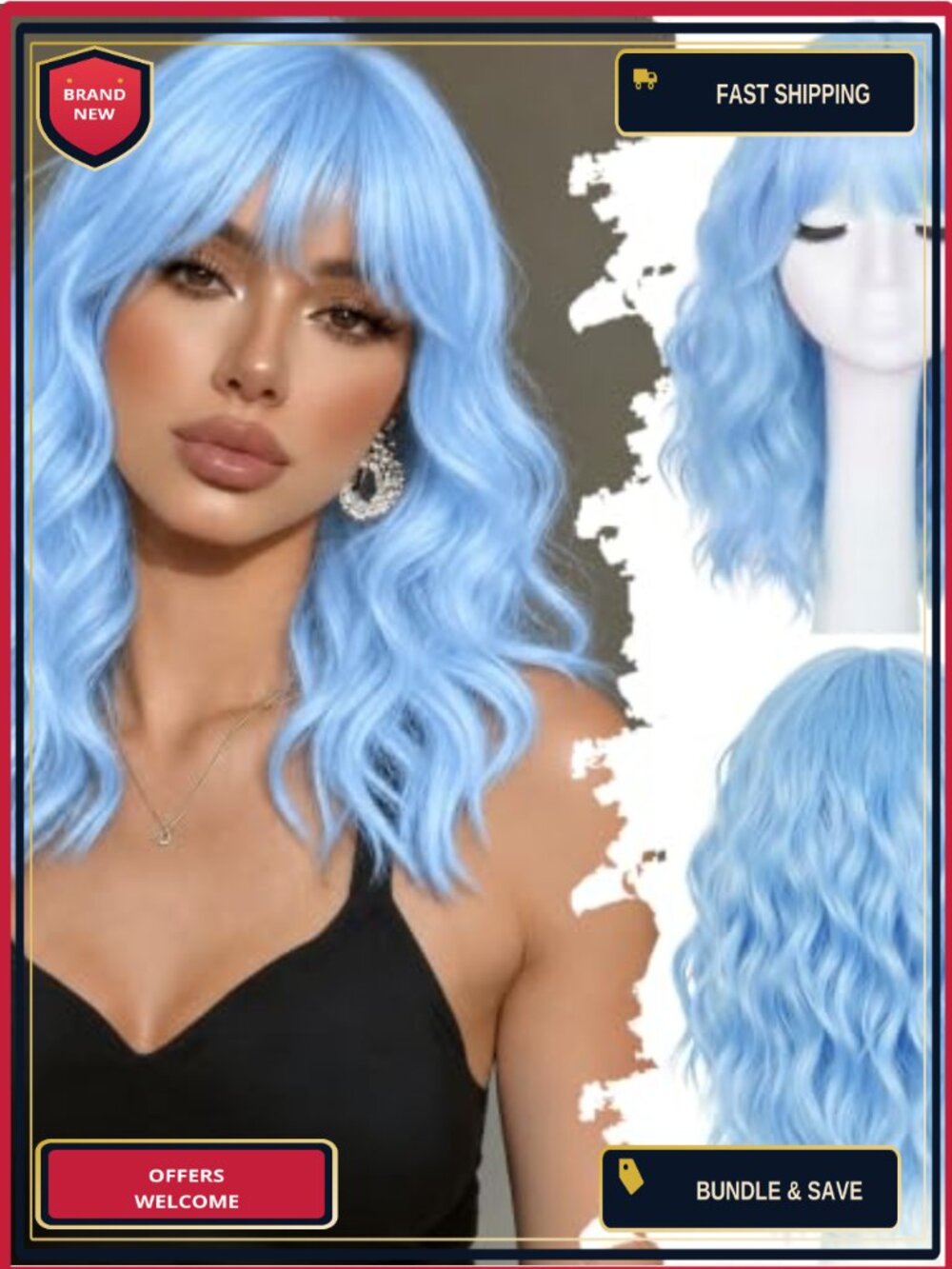 Short Wavy Bob Wig with Bangs Heat Resistant Synthetic Hair